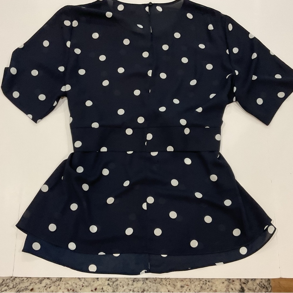 Evan Picone Black Label Navy Polka‑Dot Tie‑Waist Blouse | Size XL (EUC) - Picture 3 of 8